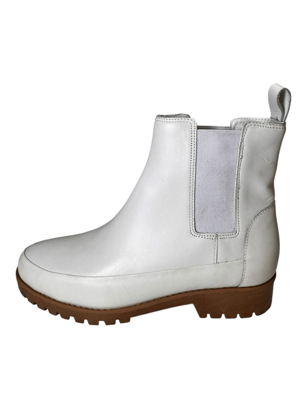 NWT Rebecca Allen White Leather The All Weather Lug Sole Chelsea Ankle Boots 6